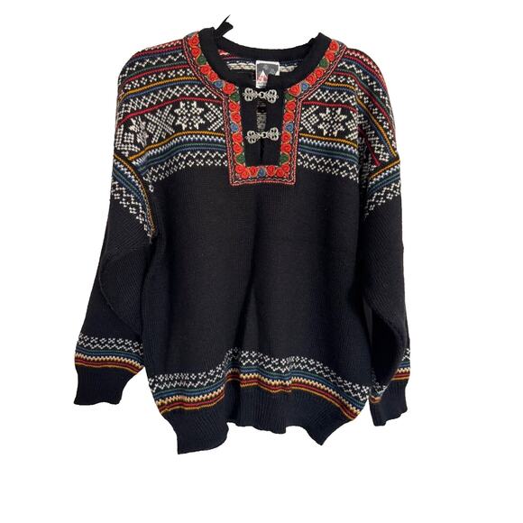 Dale of Norway Other - DALE OF NORWAY Black 1/4 Clasp Fair Isle Wool Knit Ski Sweater Men’s Size Large